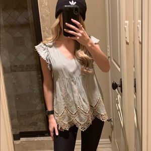 Alter’d State blue vneck top with embroidery